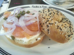 Toasted Bagels with House Cured Gravlax, Horseradish Cream Cheese, Onion & Capers